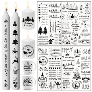 LERKNVOE Kerzentattoos Weihnachten,6 Pcs Kerzen Tattoo Wasserschiebefolie kerzen Aufkleber Weihnachten,Kerzen Tattoo Advent,kerzen folie weihnachten für Kerzen DIY Dekorieren