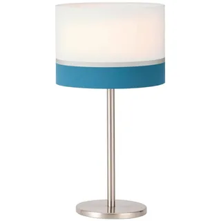 EGLO Tischlampe Spaltini, Nachttischlampe, Tischleuchte, Stahl in nickel-matt, Textil in weiß, silber, blau E27 Fassung