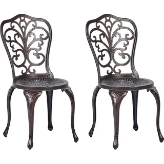 BELIANI Gartenstuhl 2er Set Braun Aluminium Verschnörkelt Französischer Vintage Stil Antik-Optik Outdoor Balkon Terrasse Garten Ausstattung Metallstuhl - Braun