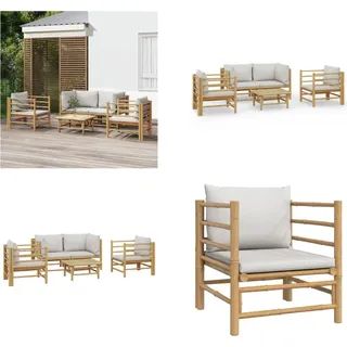 vidaXL 5 tlg. Garten Lounge Set mit Hellgrauen Kissen Bambus - Garten Lounge Set - Garten Lounge Sets - Lounge Set - Gartenmöbel Set - Braun