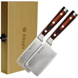 Kling's I Steakbesteck Set - Premium Grillbesteck Set, 2 Steakmesser Beil, Käsemesser, Steakmesser Set mit Holzgriff aus Pakkaholz, Glatt Geschliffene Klinge aus deutschem Messerstahl