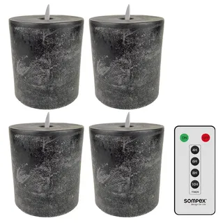 Sompex LED Kerzen mit Timerfunktion und flackernder Flamme, anthrazit ⌀ 10cm, Höhe 10,5cm, Adventskranz 4er Sets, Weihnachtsdeko, LED Deko, Stumpenkerzen (4er Set mit Fernbedienung)