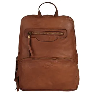 Cityrucksack SAMANTHA LOOK, Damen, Gr. B/H/T: 36cm x 26cm x 13cm, onesize, braun (cognac), Leder, Rindsleder, leicht glänzend, unifarben, Rucksäcke Cityrucksack, echt Leder, Made in Italy
