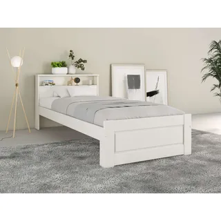 Home Affaire »FLAVION, TOPSELLER! Jugendbett, FSC® zertifizierte massive Kiefer«, (Schublade optional), Qualitätsprodukt, Regal im Kopfteil, Kassettenoptik, Stauraum