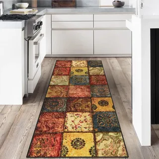 LYYK Läufer Flur 60x200cm, waschbarer Kurzflor Teppich mit rutschfestem Gummirücken Hochwertiger Küchenläufer für Eingangsbereich, Waschküche & Wohnhausflur