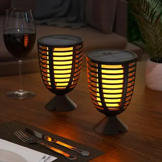 MALUX Mini Solarlaterne für Außen, 2 Stück Solarlampen Garten mit Orangene Kerze, Hängend Solar Laternen, IP44 Wasserdicht, Solar Tischlampe Outdoor, Solarleuchten für Terrasse Balkon Pavillon Deko
