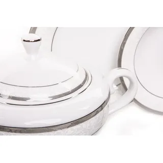 Konsimo Teeservice für 6 Personen (12 Artikel) "GEOS PLATIN", Weiß, Porzellan, Classic, 15,5 cm / 220 ml / 21 cm - Weiß