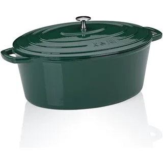 kela Bräter Gusseisen oval 9,3 Liter, Dutch Oven CALIDO, Induktion Gussbräter mit Deckel, Gusseisen Topf Brot backen, emailliert, grün