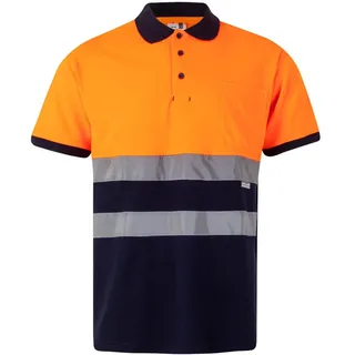 VELILLA 305513 Poloshirt mit hoher Sichtbarkeit aus Baumwolle, zweifarbig und kurzärmelig, Marineblau und Neonorange, Größe 4XL, Marineblau und Neonorange, 4XL-5XL