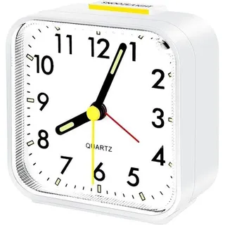 Wecker - Analoger Stundenuhr - Batteriebetrieben - Lauter Wecker - Schlafmodus - Display - Tragbar - Ideal für Tiefschlaf - Weiss - Weiß