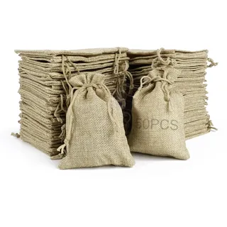 RUBY 50 Stück Jutesäckchen Klein Jute Beutel 7x9cm Geschenkbeutel mit Kordelzug Säcke für Adventskalender Stoff Taschen Leinen zum Befüllen für Schmuck DlY Handwerk Hochzeit Party Weihnachte