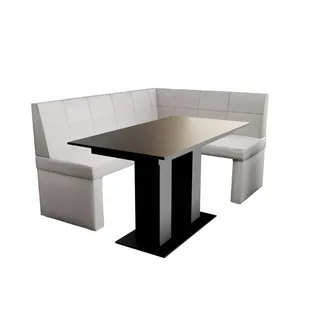 Fun Möbel Eckbankgruppe 168x128 cm BLAKE L Stoff Soro Lichtgrau / Esstisch DANTE Schwarz