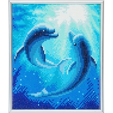 Bild Diamant-Stickerei-Set, mit weißem Rahmen, 21 x 25 cm – Delfine