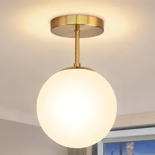 Deckenlampe Gold Vintage, E27 Retro Deckenleuchte Hängend Kugel Glas Weiß