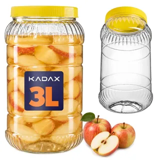 KADAX Vorratsdose mit Deckel, Vorratsbehälter aus Kunststoff, Einweckgefäß mit Griff, Plastikbehälter für Lebensmittel, Aufbewahrungsbox Küche Organizer (Rund 3L)