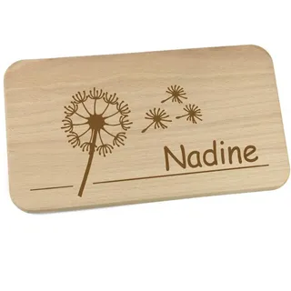 Personalisiertes Frühstücksbrettchen aus Holz mit Motiv und Name graviert Motiv Pusteblume