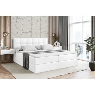 ALTDECOR Boxspringbett mit H3 Matratze und Topper - 120 x 200 cm - MARCE - Weiß Kunstleder - Polsterbett mit Bettkasten und Lattenrost, Bett mit Stauraum - Weiß