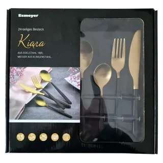 Esmeyer 24 teiliges Besteck Set KIARA aus 18/10 Edelstahl Messer aus Klingenstahl, Farbe:Schwarz/Gold - Schwarz, Gold