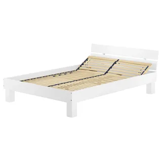 Doppelbett Überlänge 140x220 Massivholzbett weiß Futonbett Jugend Zubehör wählbar V-60.86-14-220WFederholzrahmen inkl. - Weiß