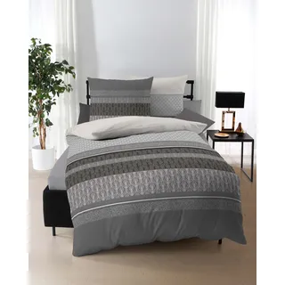 Bettwäsche KAEPPEL "Valencia", grau (zinn), B/L: 135cm x 200cm, 1 Stk., 1 Stk., Feinbiber, B/L: 80cm x 80cm, 2 Stk., Feinbiber, Obermaterial: 100% Baumwolle, Bettwäsche, Bettwäsche, angenehm wärmend
