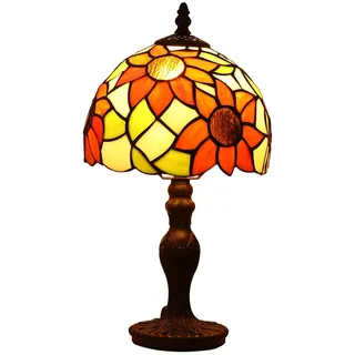FUMAT Tiffany Tischlampe, Retro Lampe, Kleine Vintage Nachttischlampe, Deko Tischleuchte, Blau Blumen Muster, Handcraft Bunte Glas Lampenschirm, Mit E27 LED Glühbirne, für Schlafzimmer Wohnzimmer Büro