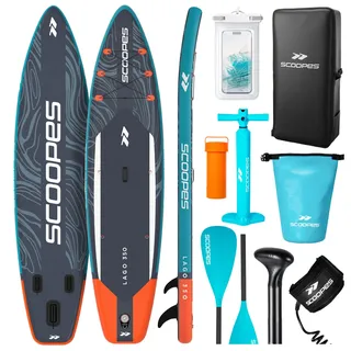 SUP Board Aufblasbares Paddle Board Schwimmbrett mit Zubehör Set Pumpe 350cm Grau bis 180 kg 350x81x15 cm Rucksack wasserdichte Tasche - Grau