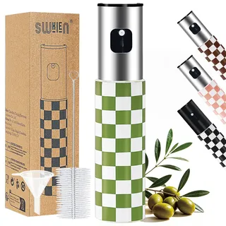 Swkien Olivenöl Sprühflasche, Ölsprüher für Speiseöl, 100ml Öl Sprühflasche Glas, Öl Sprayflasche mit Trichter & Bürste, Ölzerstäuber für Heißluftfritteuse, Grill, Salat & Küche