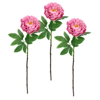 Kunstblume Päonie Bauernrose Pfingstrosen Zweig Einzelblume Stielblume Floristik künstliche Blumen Beiwerk für künstliche Blumen-Sträuße und Bouquets Blumengestecke Dekoblume, 3er Set, rosa