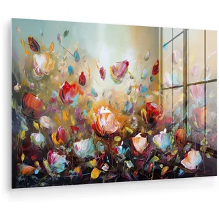 MuchoWow Acrylglasbild Blumen - Kunst - Natur - Ölgemälde Wandbild Schlafzimmer 120x80 cm , Multicolor , Glas , Rechteckig , 120x80 cm , Bilder & Rahmen, Bilder, Acrylglasbilder