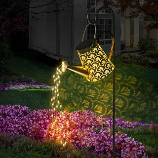 DeepDream Solar Gießkanne Lichterkette Aussen, LED Außen Solarlampen Wasserdicht Gartendeko Gießkannenlicht Lichter mit Schäferhaken, Vintage Lichterkette Aussen für Garten Hofweg Balkon Terrasse