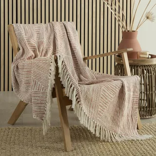 Appletree - Terrakotta-Überwurf/Decke, geometrisch, 180 x 130 cm, 100% Baumwolle, Terrakotta-Orange, Sofaüberwurf, strukturierter Überwurf in Terrakotta, gewebte Terrakotta-Decke, Strickdecke,