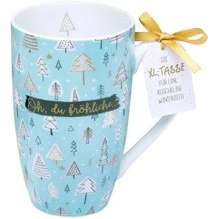 H:) PPY life Tasse mit Spruch "Fröhliche Weihnachten" | Große Tasse mit Winter-Motiv, Porzellan, 50 cl, Blau | Winter, Weihnachten, Nikolaus | 49833
