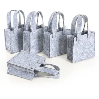Filztaschen mit Henkel, 5 Stück: Kleine Filz-Geschenktaschen zum Befüllen, Henkeltaschen Geschenke, Tragetaschen Ostern, Weihnachten, Hochzeit, Geburtstag & Kommunion, Geschenktüte Grau, 10 x 10 cm