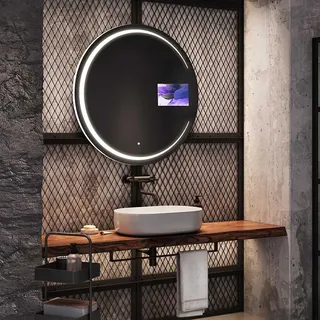 Artforma Runde Badspiegel SMART 110x110 cm - mit LED Beleuchtung - LED Farbe Kaltweiß 7000K - Individuell Nach Maß - Beleuchtet Wandspiegel Lichtspiegel Badezimmerspiegel SOKR156 - Transparent