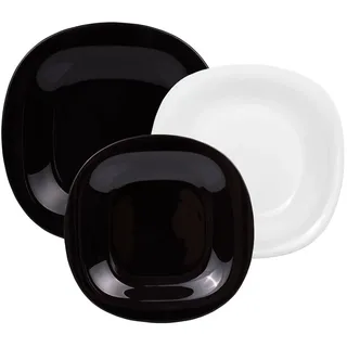 Luminarc Carine Tischservice, Quadratische Form, Glas, Weiß/Schwarz, 18 Stück