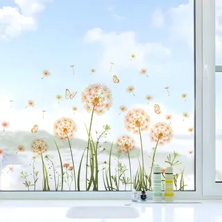 WOUYTPE Wandtattoo Pusteblume, Pusteblume Wandtattoo, Fensteraufkleber, Geeignet zum Dekorieren von Glas, Türen, Fenstern, Wänden, Wohnzimmern, Schlafzimmern, Küchen und Anderen Wohnräumen (Gelb)