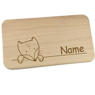 Personalisiertes Frühstücksbrettchen aus Holz mit Motiv und Name graviert Motiv Fuchs
