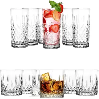 Glasmark KROSNO 1992 2 Gläser Sets Wassergläser Trinkgläser Longdrink Cocktail Gin Wasser Trinkglas Wasserglas Whisky Bourbon Rum Cocktail Alkohol Transparent Mit Kristall Effekt 6 x 300ml + 6 x 280ml