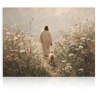 Dazzlewall Religiöser Jesus mit Lamm Poster, Christlicher Guter Hirte Leinwandkunst für Schlafzimmer Kirche Deko 30x40cm Ohne Rahmen