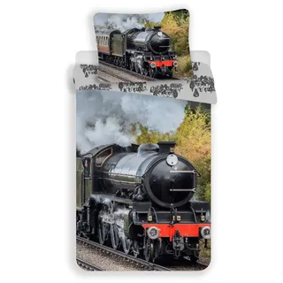COFI 1453 Jerry Fabrics Kinderbettwäsche Dampflokomotive Kuschelige Bettwäsche Baumwolle, 140x200 cm & 70x90 cm