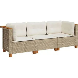 vidaXL Gartensofa mit Kissen 3-Sitzer Beige Poly Rattan - Beige