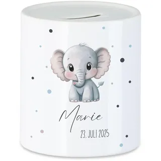 Spardose Kinder mit Namen Personalisiert, Tiermotiv Elefant Geschenk für Mädchen & Junge Geburtstag, Weihnachten, Geburt und Taufe - Sparschwein Geldgeschenk und Wunscherfüller