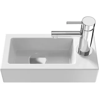 EMKE Aufsatzwaschbecken 365 x 180 x 90 mm - Kompaktes und elegantes Waschbecken für kleine Badezimmer und Gäste-WC - Armatur rechts, Wandmontage, Weiß glänzend