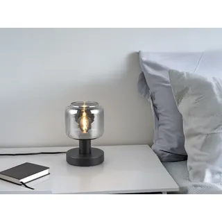 Kleine Mini LED Nachttischlampe mit Rauchglas Lampenschirm Fensterbank, H: 18cm