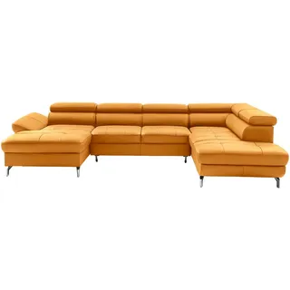 Novel Wohnlandschaft , Currygelb , Leder , Echtleder , Rindleder , Uni , U-Form , 340x220 cm , Lederauswahl, seitenverkehrt erhältlich, Hocker erhältlich , Wohnzimmer, Sofas & Couches, Wohnlandschaften, Ecksofas mit Schlaffunktion