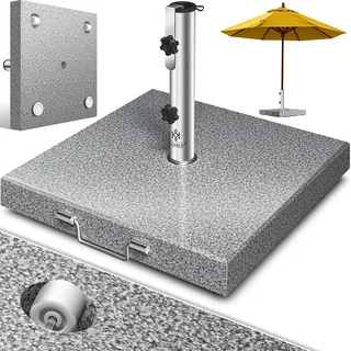 KESSER® Granit Sonnenschirmständer mit Edelstahlrohr, Hochwertiger Schirmständer Sockel 30KG - für Schirmstöcke bis 16-48 mm, Inkl. Transport Griff Garten Balkonschirmständer - Grau