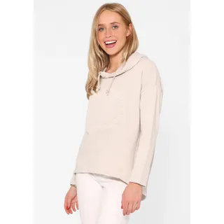 Hoodie ZWILLINGSHERZ "Moin", Damen, Gr. XXL/XXXL, beige, Sweatware, Obermaterial: 70% Baumwolle, 30% Polyacryl, unifarben, comfort fit hüftlang, hoch geschlossener Ausschnitt, Sweatshirts Hoodie, Kapuze, Kordelzug, Langarm, maritimer Schriftzug