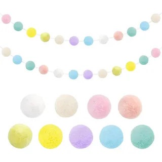KASESSS 2 Stück Bunte Filzkugeln Girlanden, 19.6Ft Pompons Deko mit 60 Kugeln Filz Ball, Filzkugeln Pastell Girlande, Pompom Girlande Regenbogenfarbene für Wand Deko Party Christbaum Geburtstagsfeier