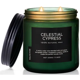 M&SENSE Zedernholz & Kardamom Duftkerzen im Glas 330g 2 Baumwolldochte starker Duft 70 Std lang anhaltende Kerze natürliche Sojawachskerze geschenkkerzen Celestial Cypress Scented Jar Candle