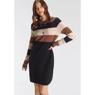 Tamaris Strickkleid aus Feinstrick, für Casualmode und Frühling, gestreifte Optik, schwarz